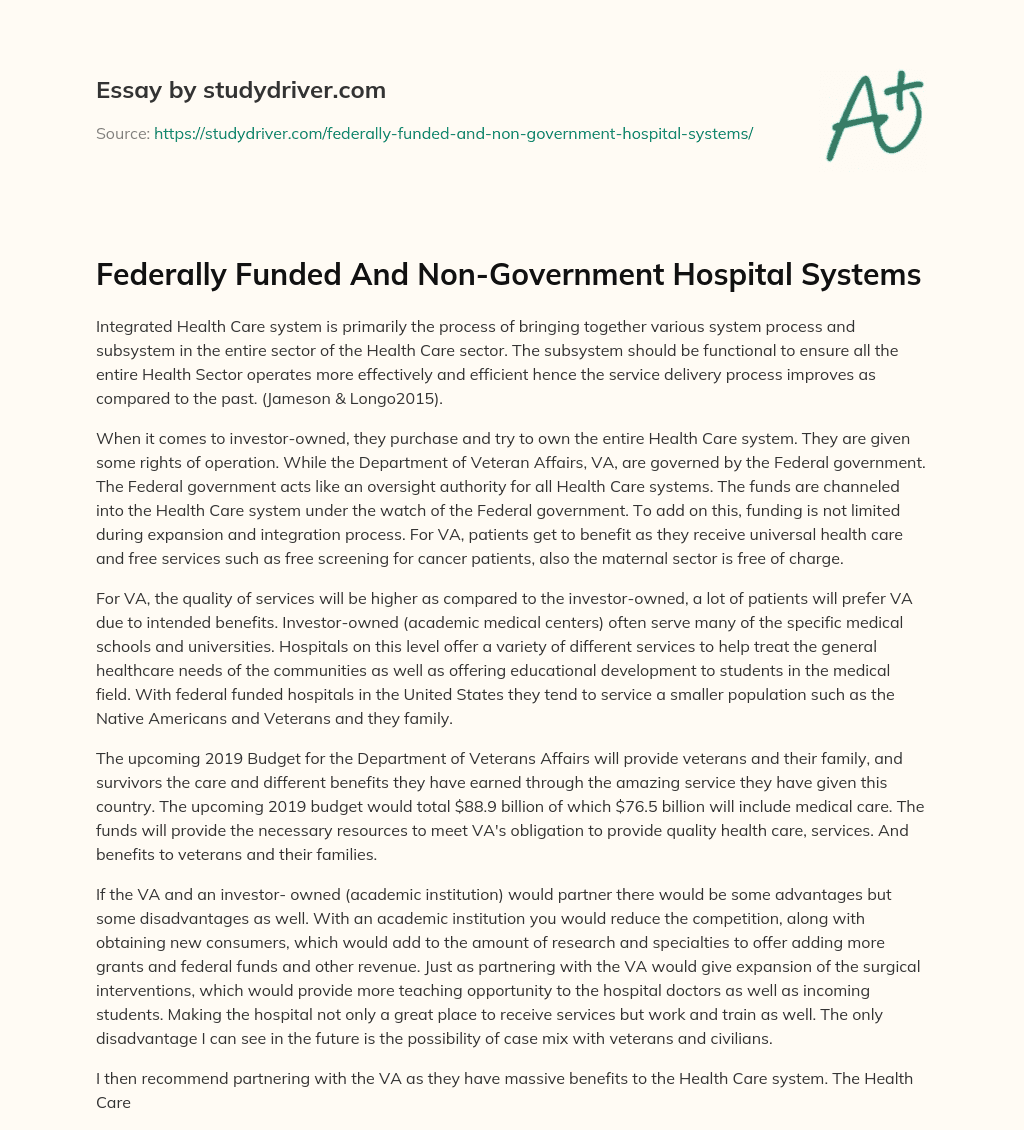 Federally Funded and Non-Government Hospital Systems essay