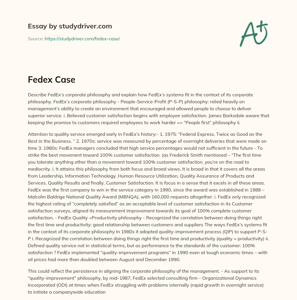 Fedex Case essay