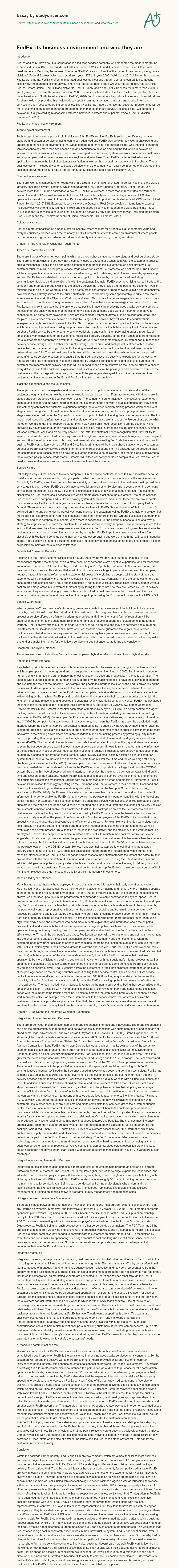FedEx, its Business Environment and who they are essay