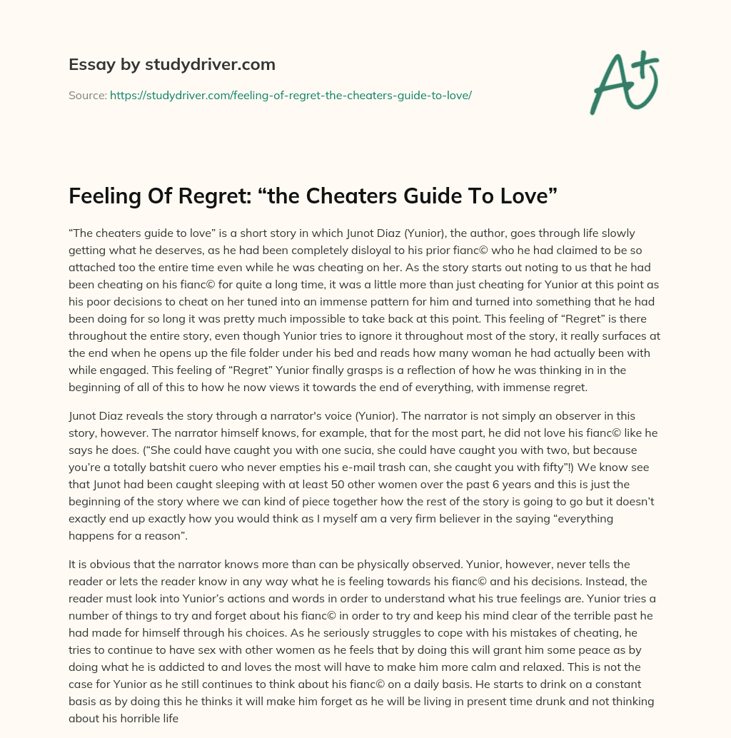 Feeling of Regret: “the Cheaters Guide to Love” essay