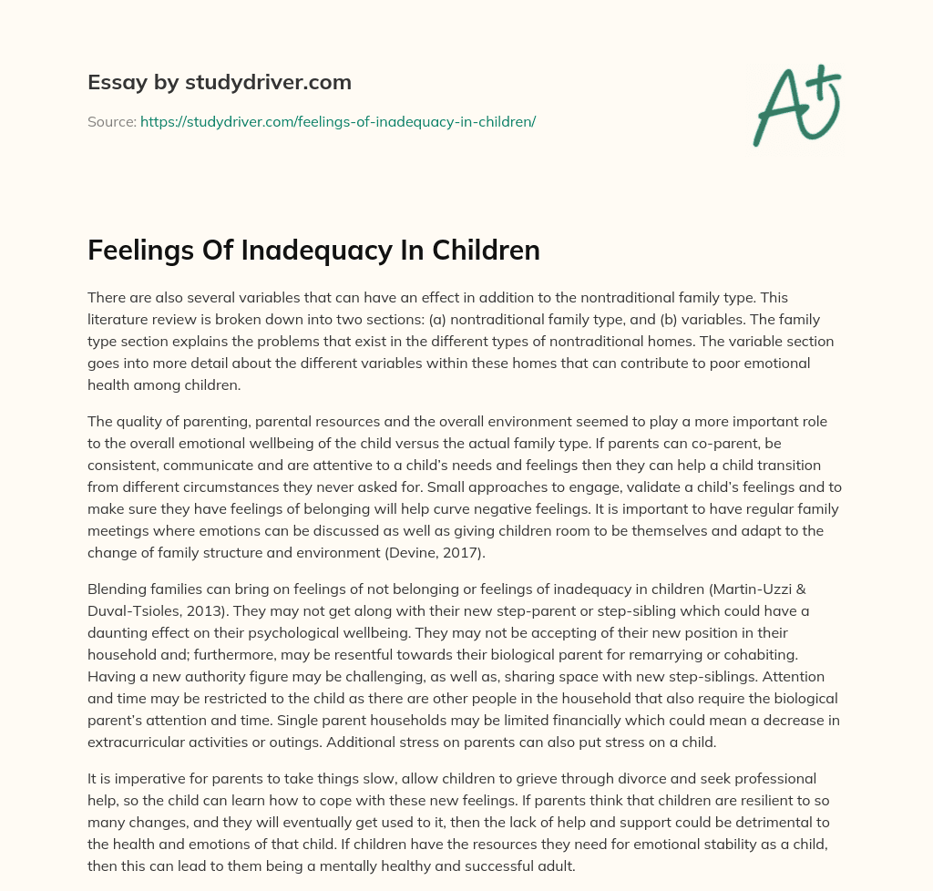 Feelings of Inadequacy in Children essay