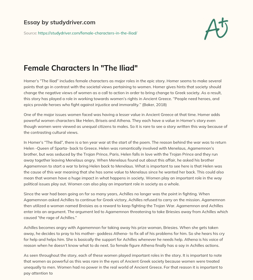 Female Characters in “The Iliad” essay