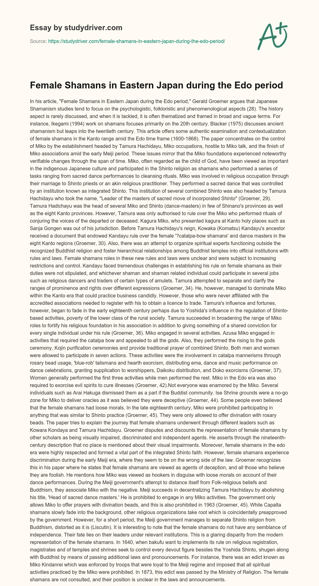 Female Shamans in Eastern Japan during the Edo Period essay