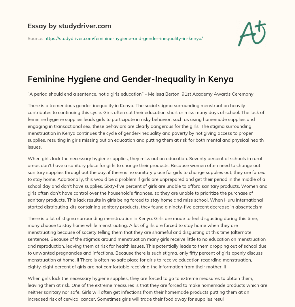 Feminine Hygiene and Gender-Inequality in Kenya essay