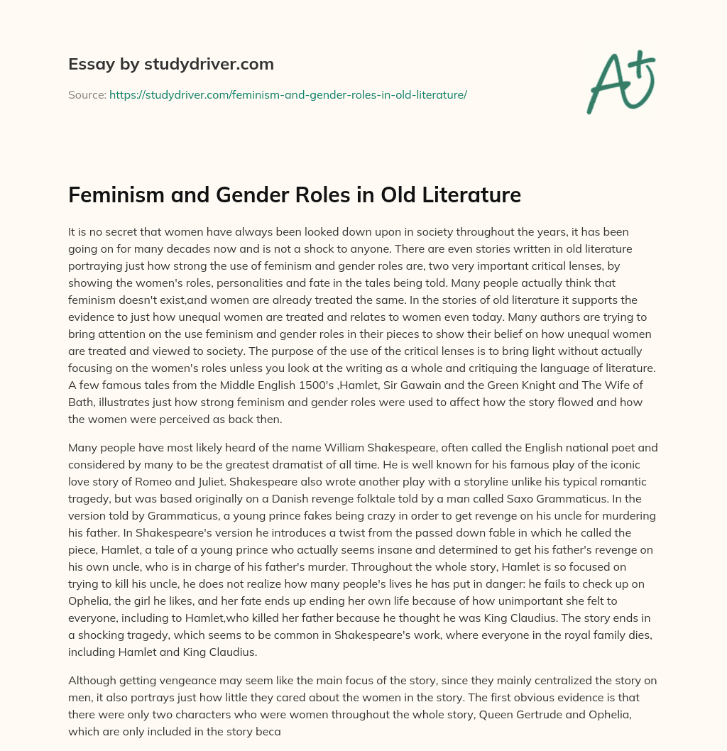 Feminism and Gender Roles in Old Literature essay