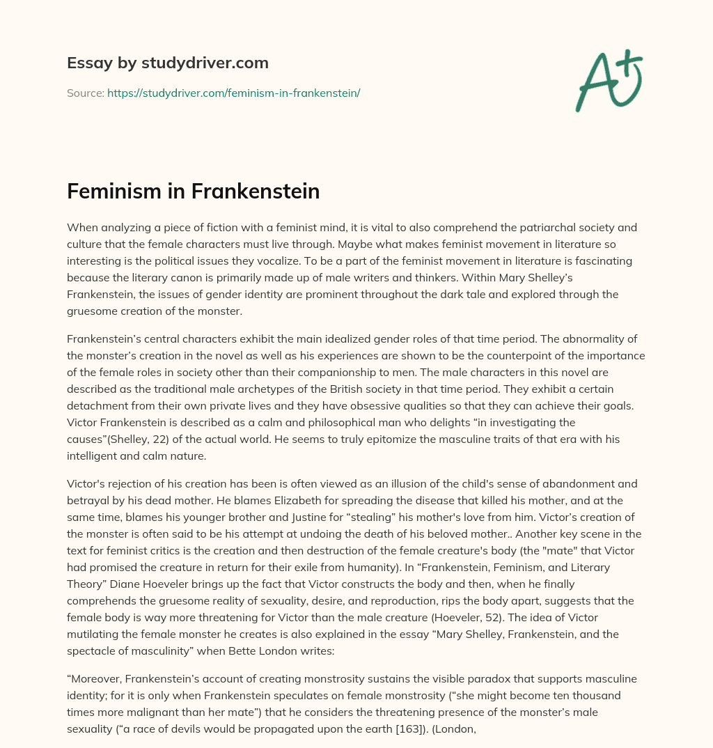 Feminism in Frankenstein essay