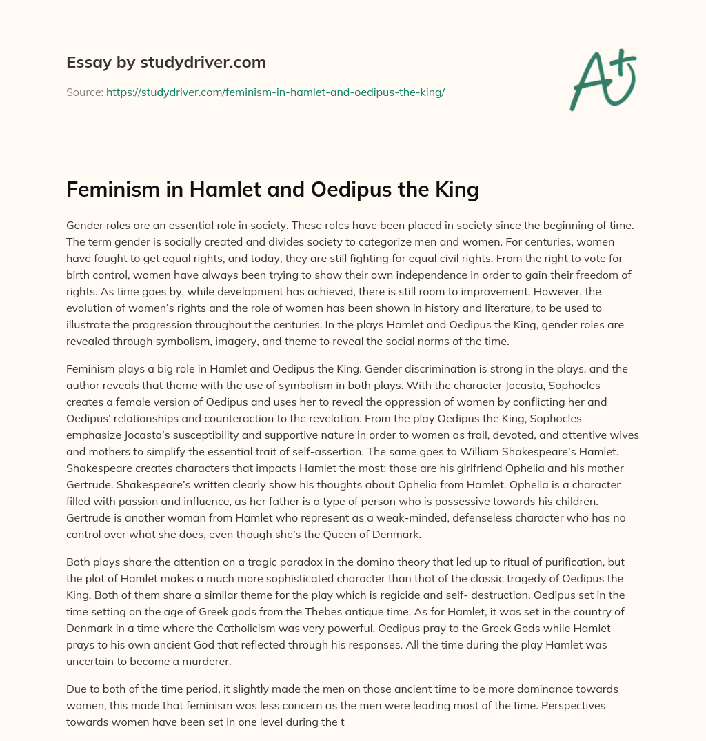 Feminism in Hamlet and Oedipus the King essay