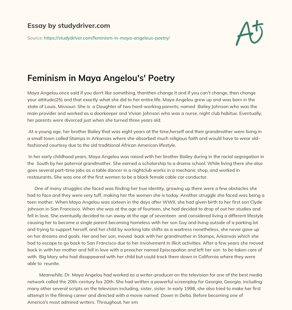 Feminism in Maya Angelou’s’ Poetry essay