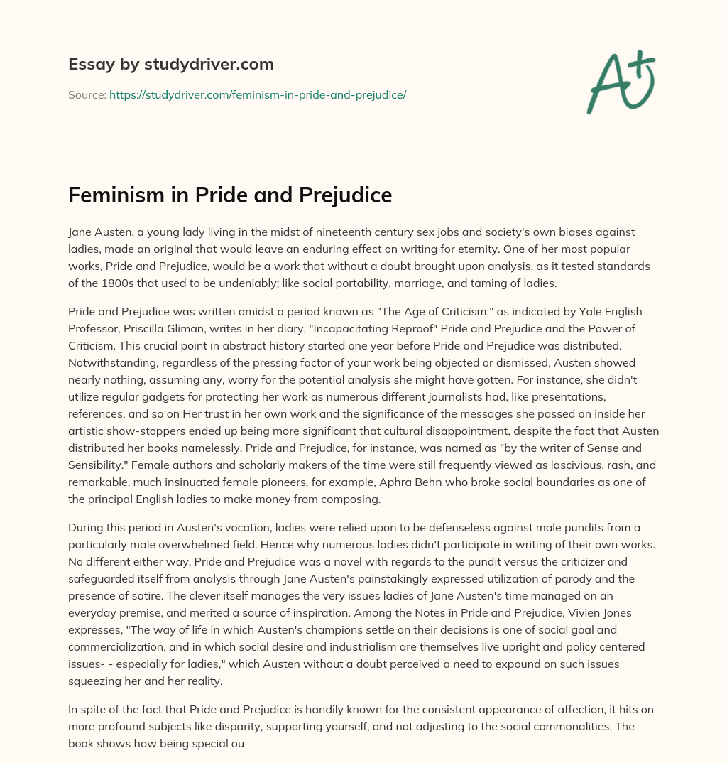 Feminism in Pride and Prejudice essay