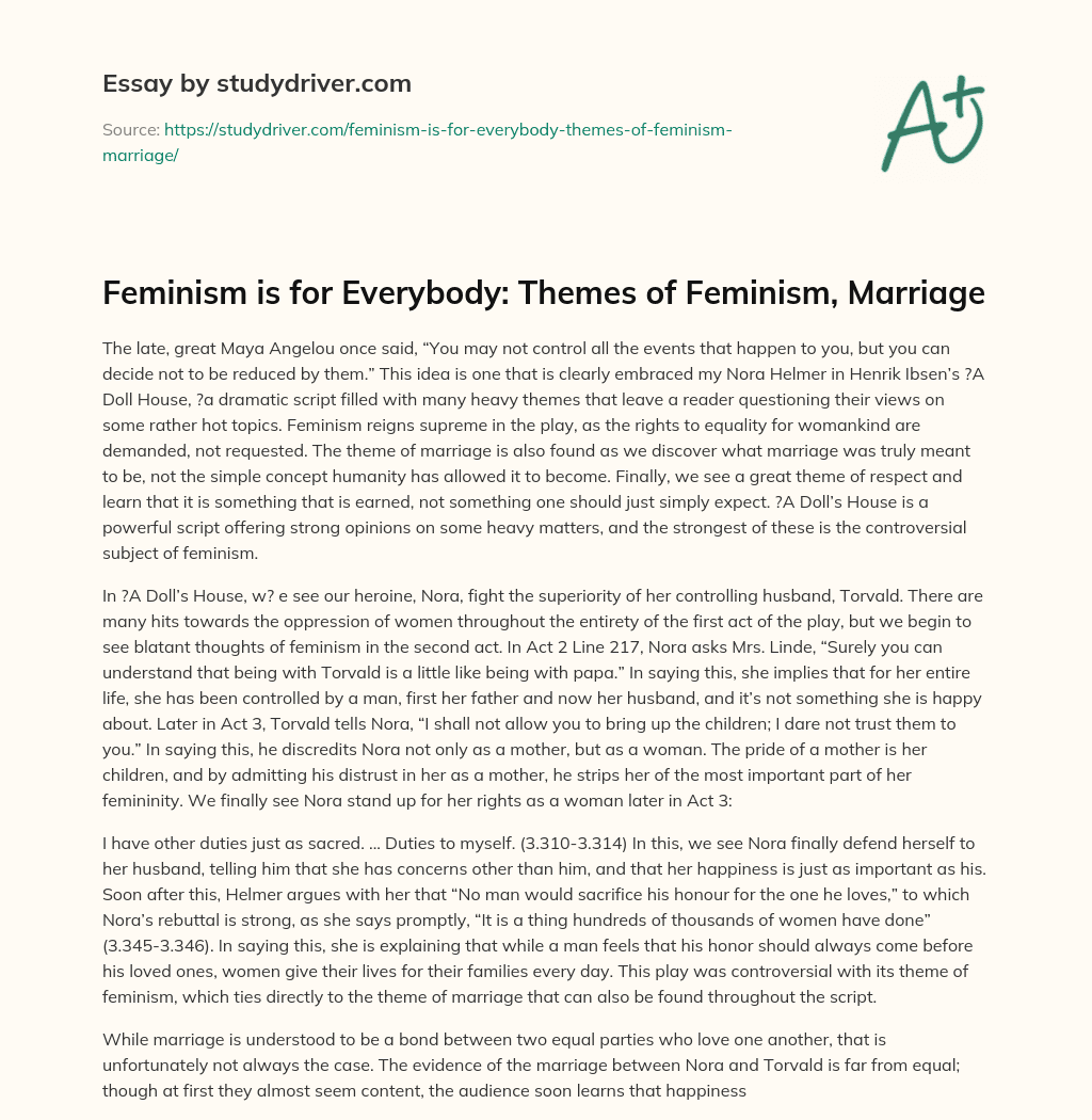 Feminism is for Everybody: Themes of Feminism, Marriage essay