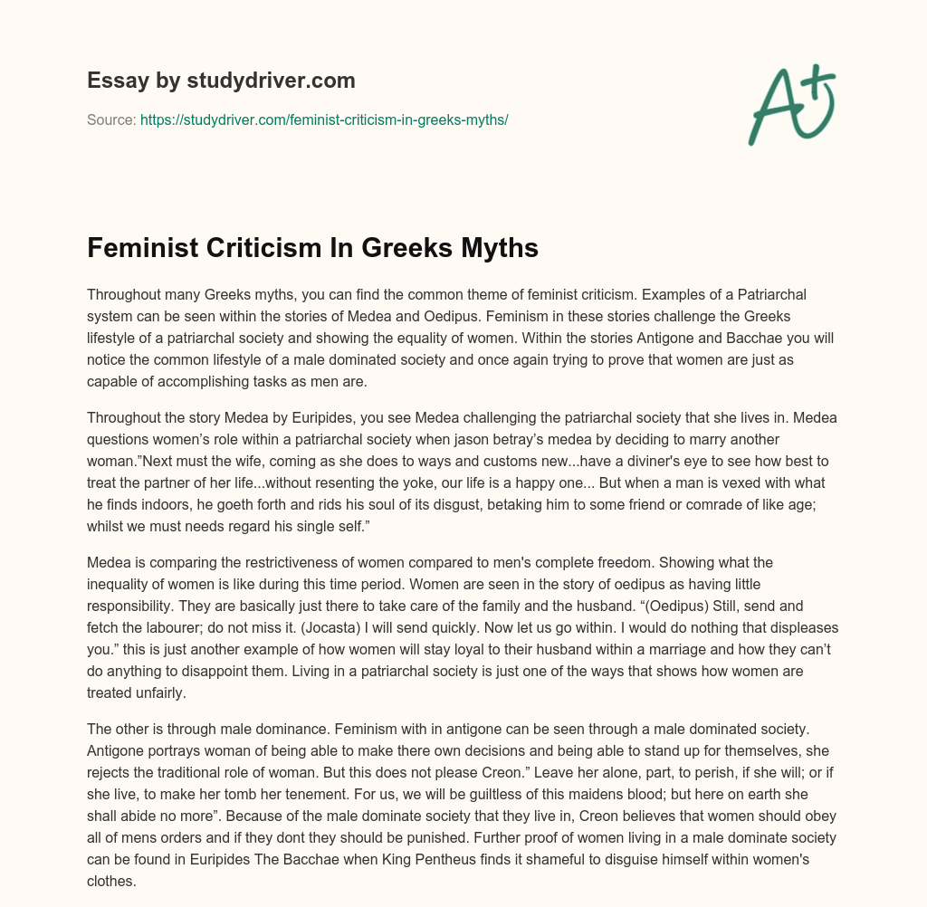 Feminist Criticism in Greeks Myths essay
