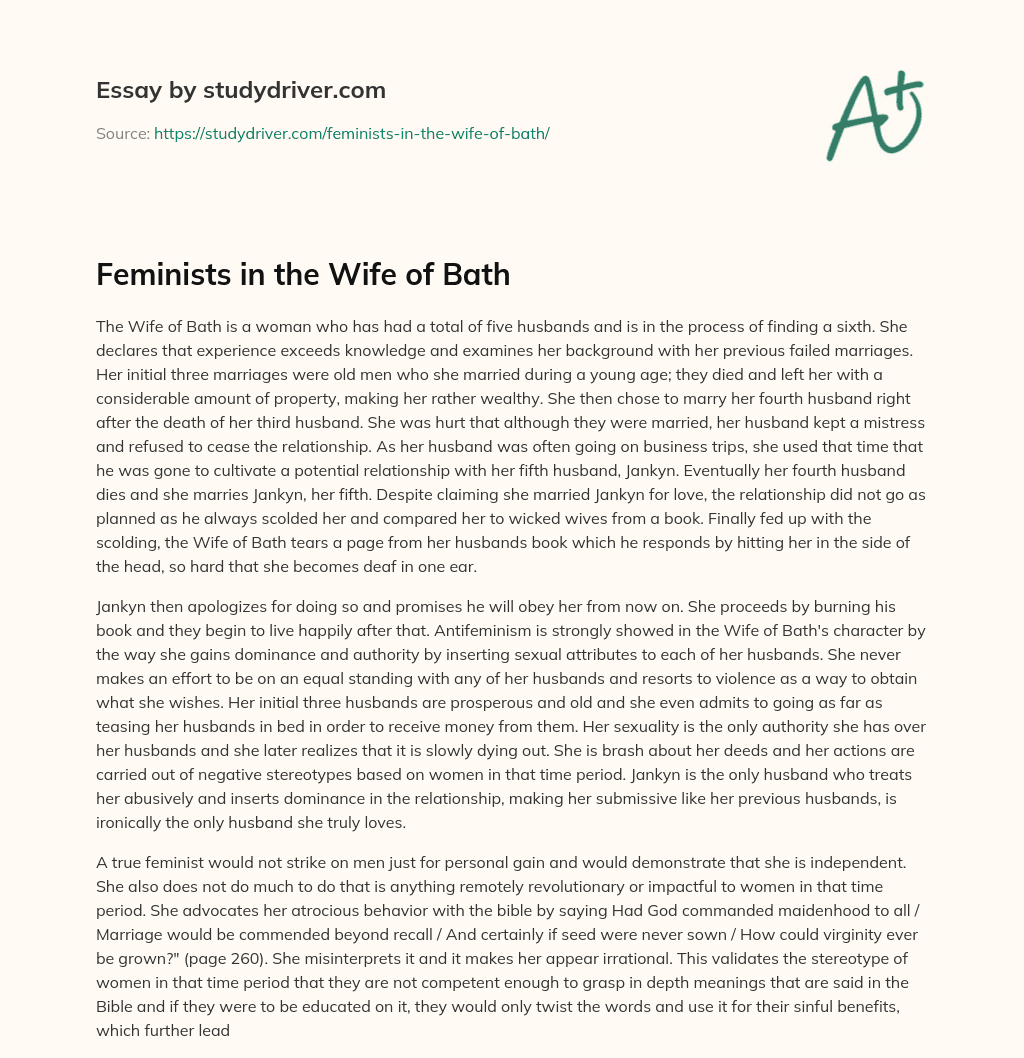 Feminists in the Wife of Bath essay