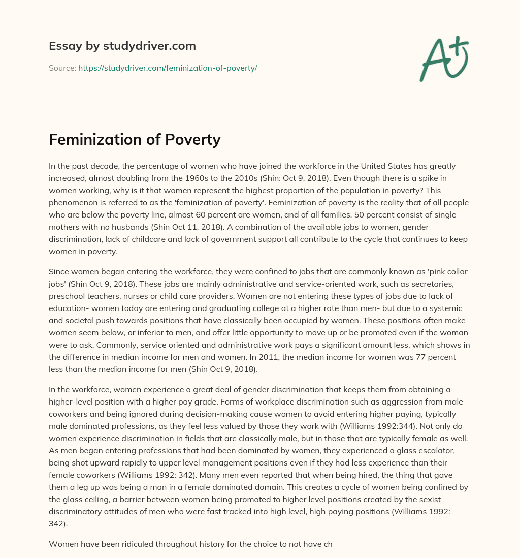 Feminization Of Poverty Free Essay Example 1025 Words 