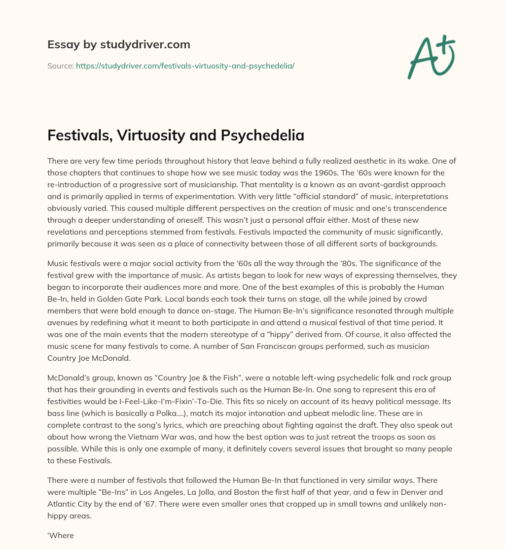 Festivals, Virtuosity and Psychedelia essay