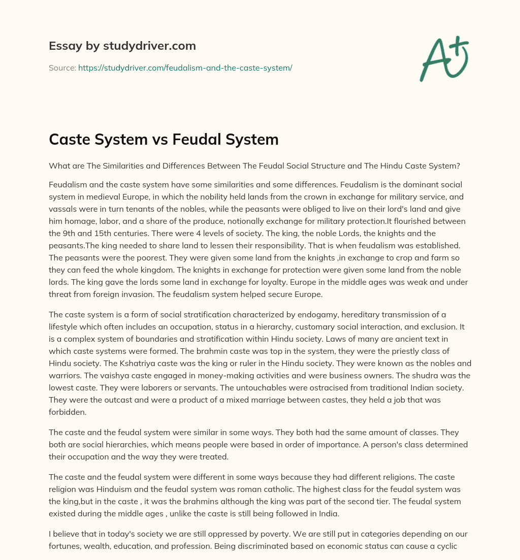 Caste System Vs Feudal System essay