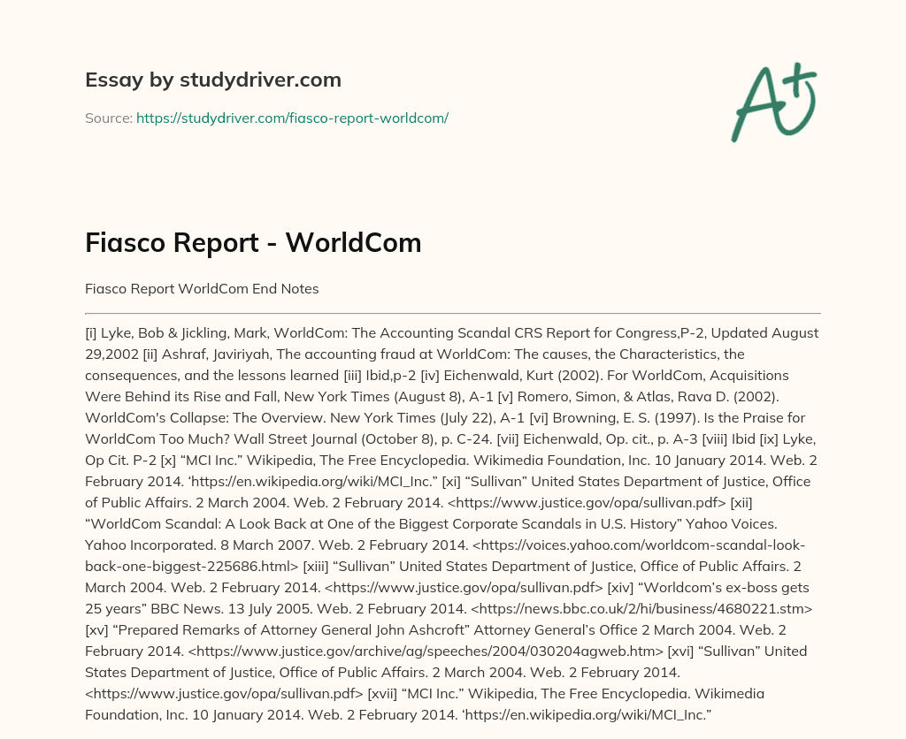 Fiasco Report – WorldCom essay