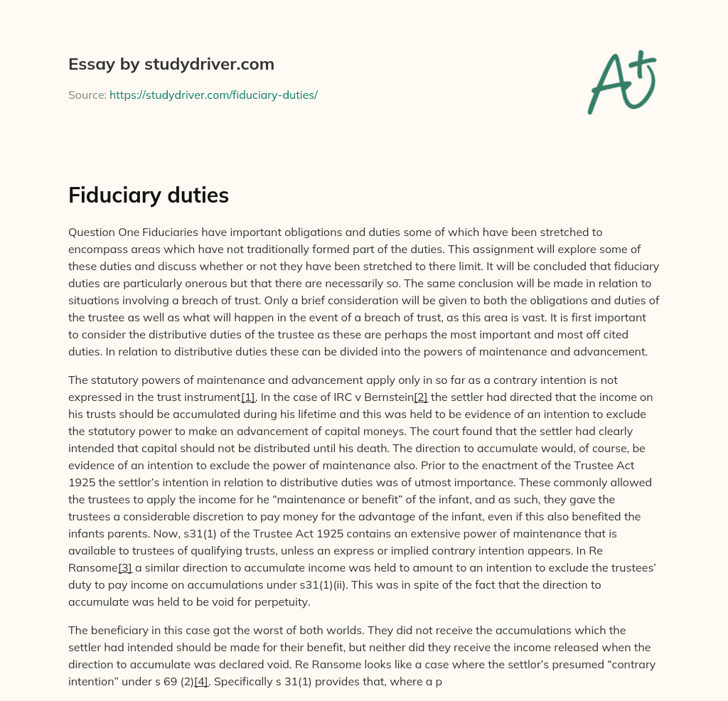Fiduciary Duties essay