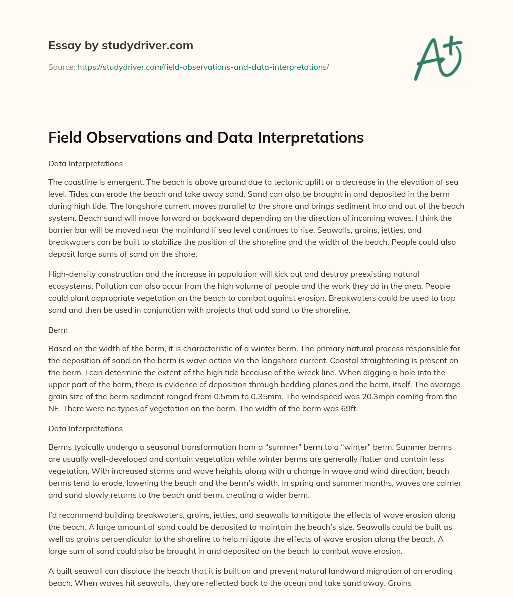 Field Observations and Data Interpretations essay