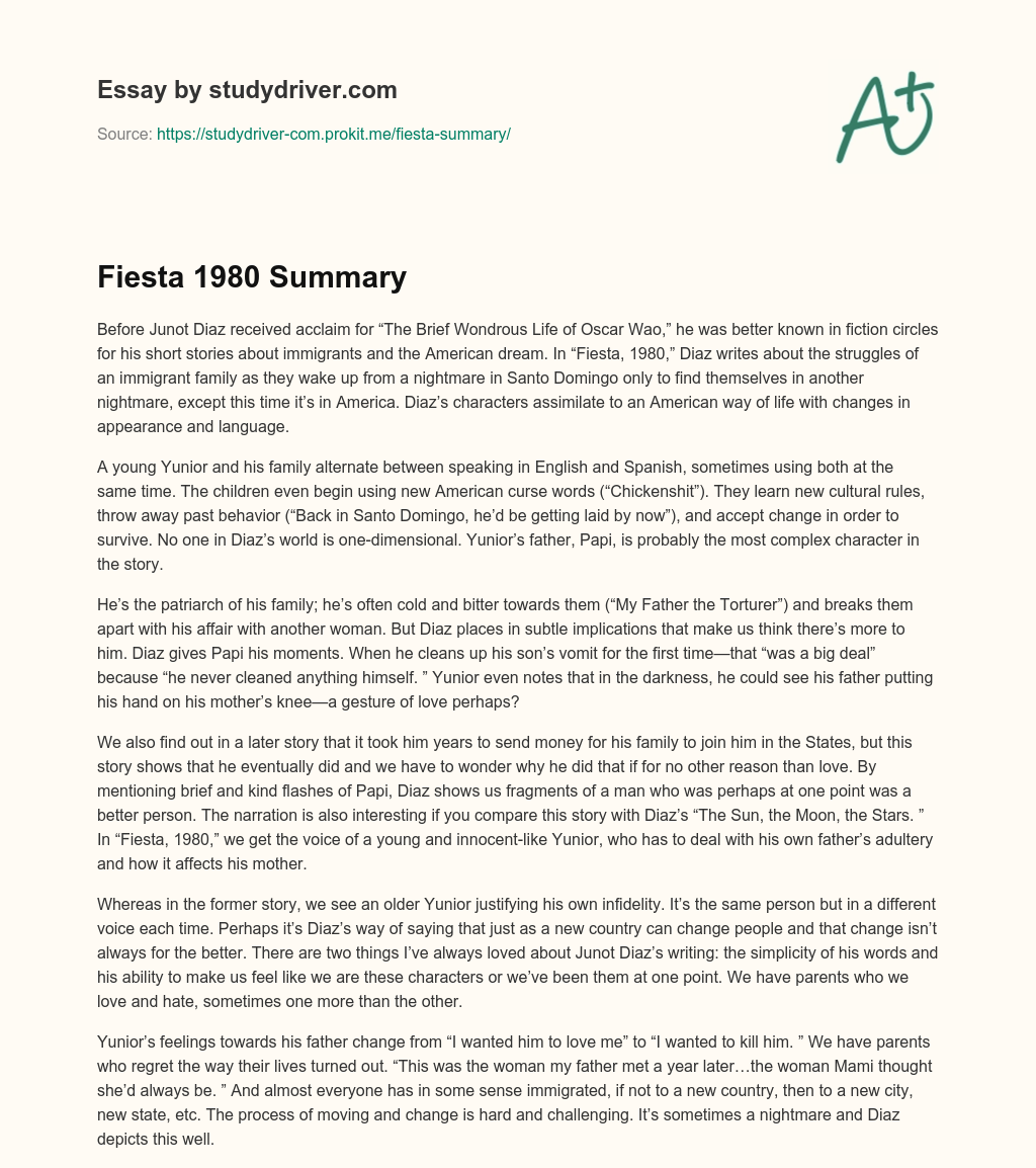 Fiesta 1980 Summary essay
