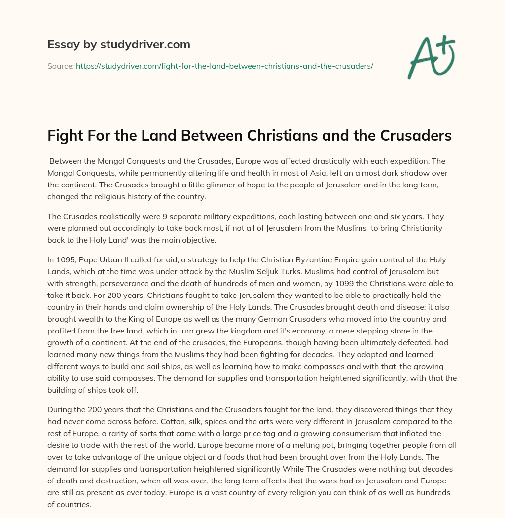 Fight for the Land between Christians and the Crusaders essay