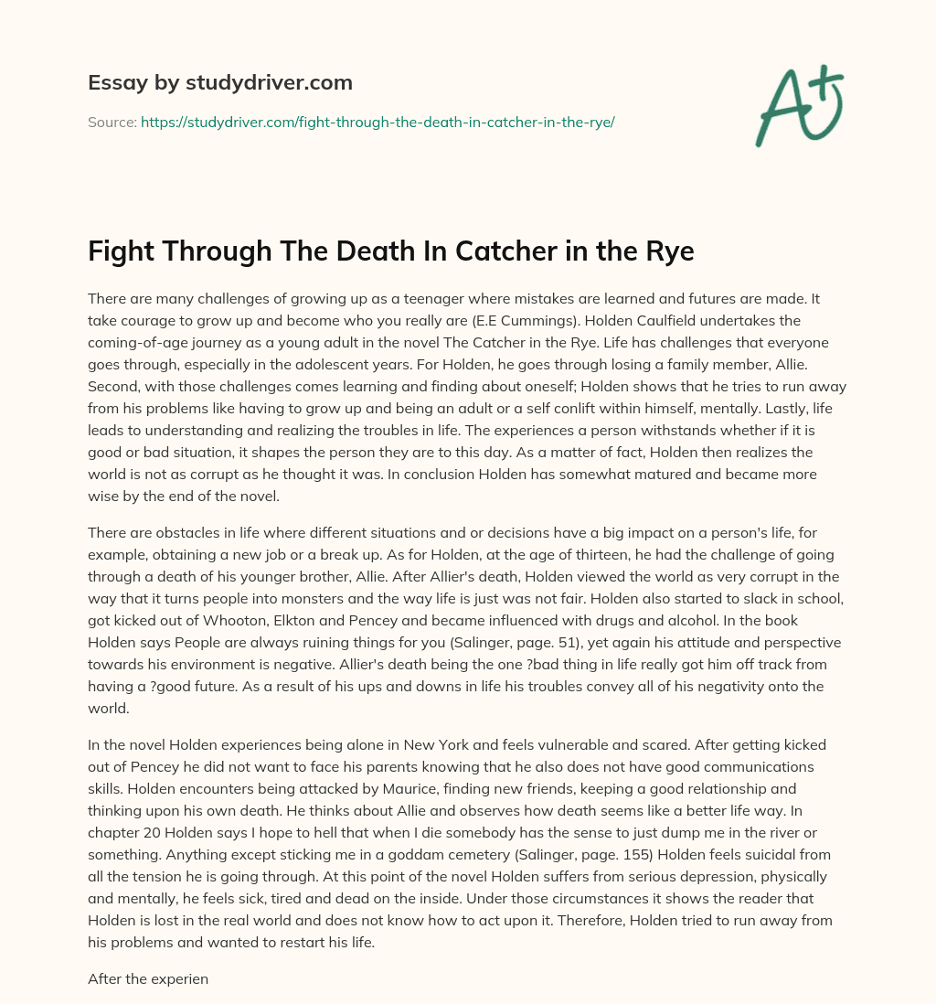 Fight through the Death in Catcher in the Rye essay