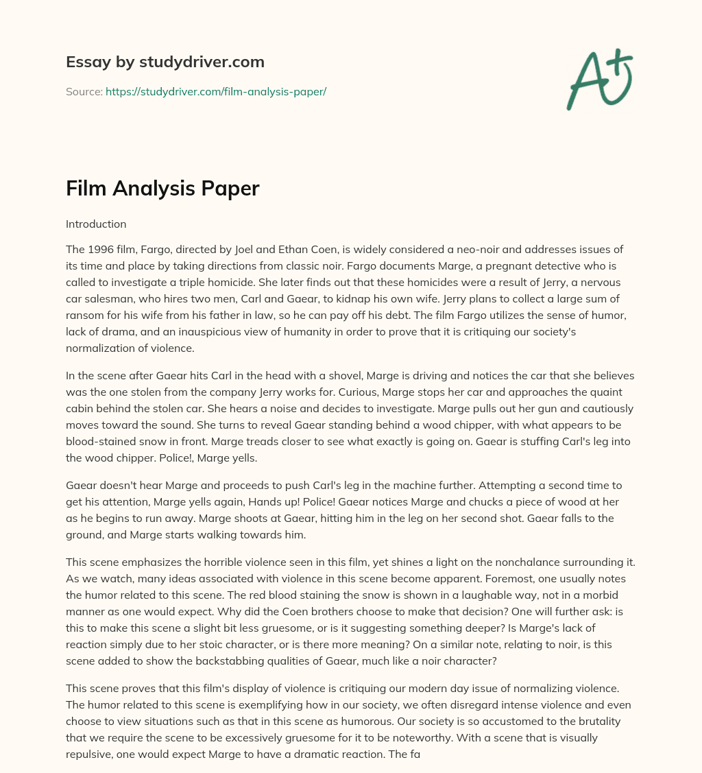 Film Analysis Paper essay