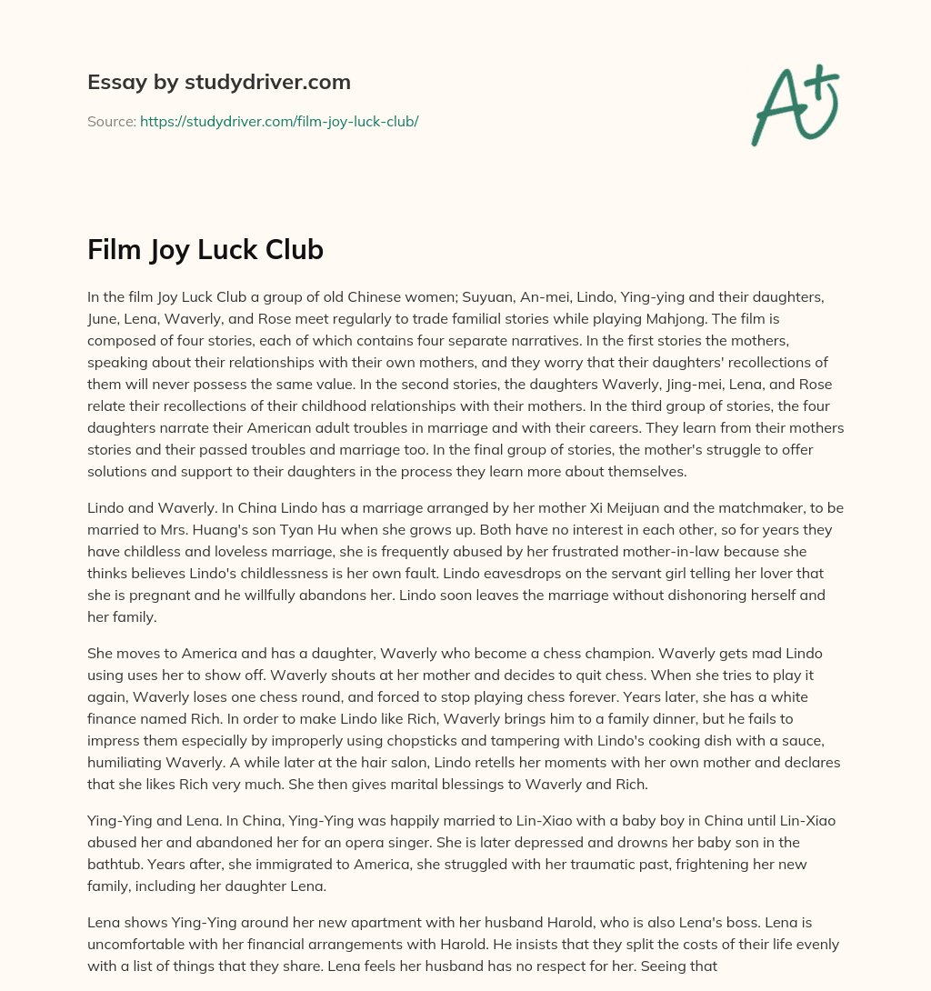 Film Joy Luck Club essay