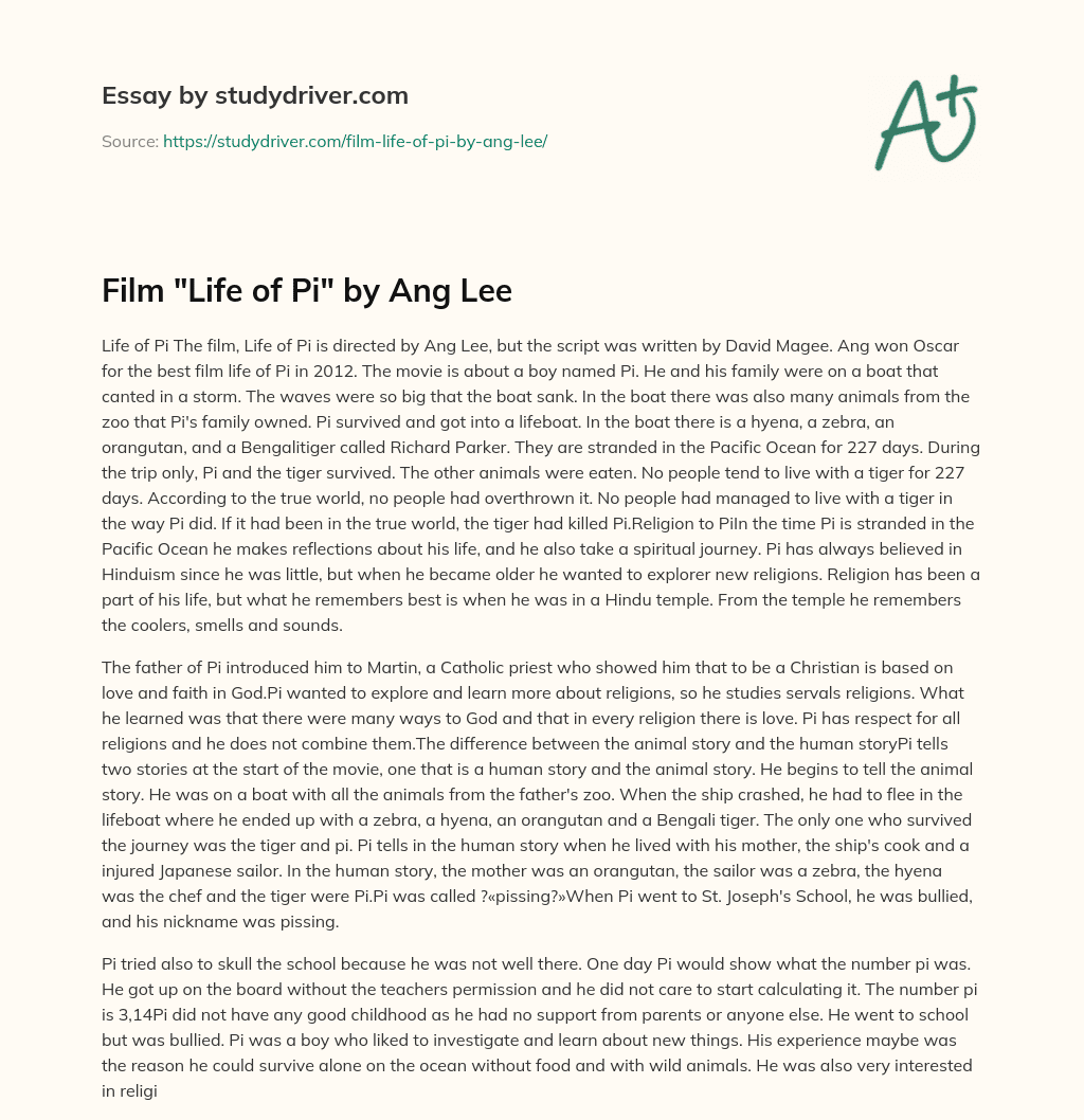 Film “Life of Pi” by Ang Lee essay