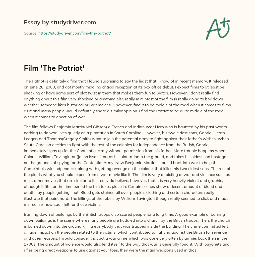 Film ‘The Patriot’ essay