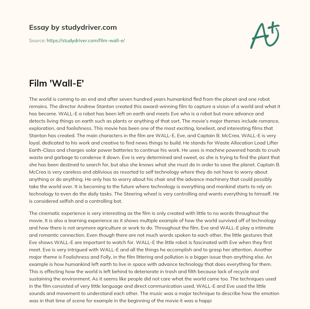Film ‘Wall-E’ essay