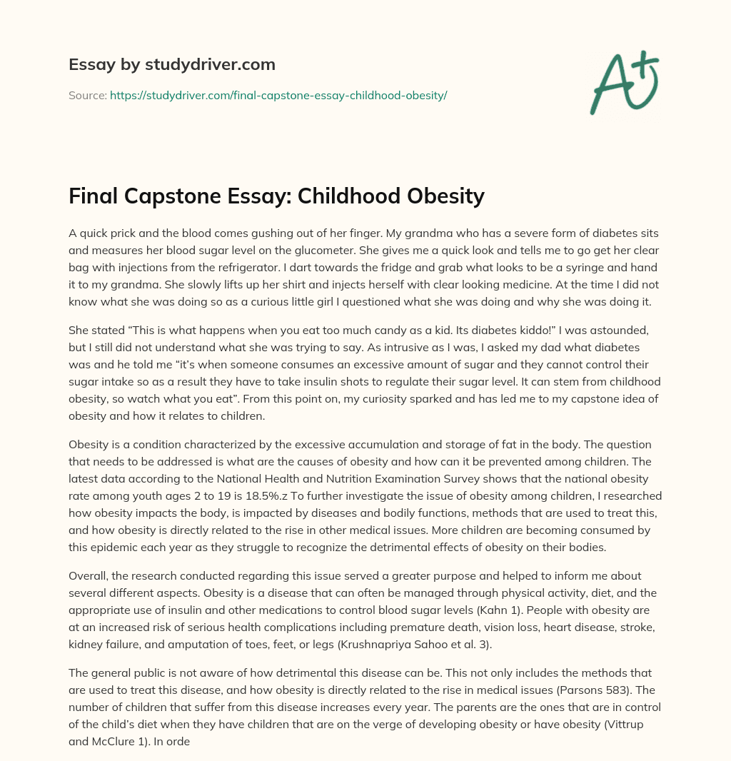 Final Capstone Essay: Childhood Obesity essay