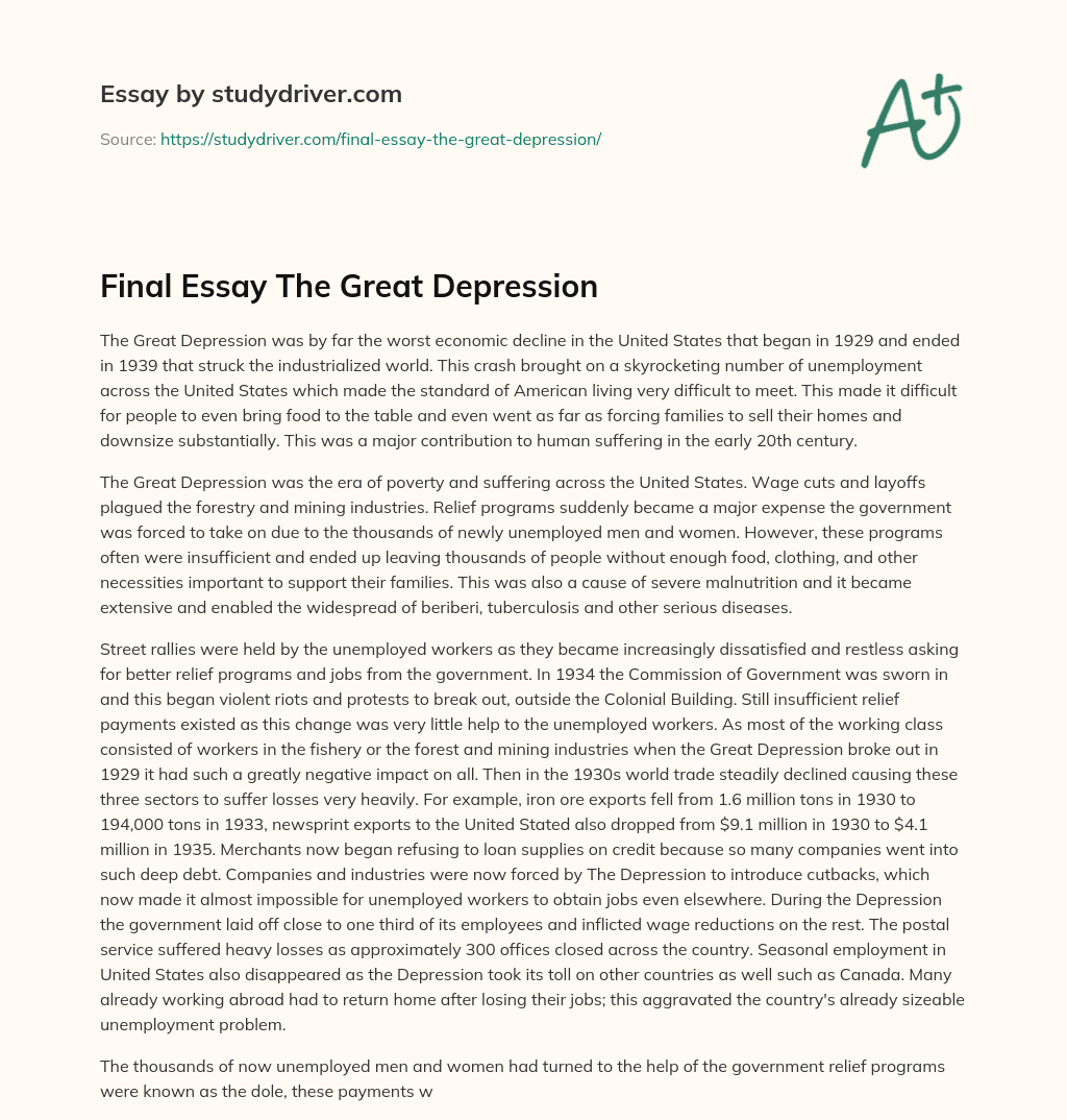 Final Essay the Great Depression essay