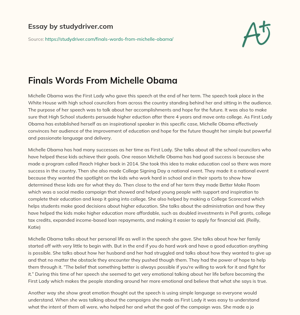 Finals Words from Michelle Obama essay