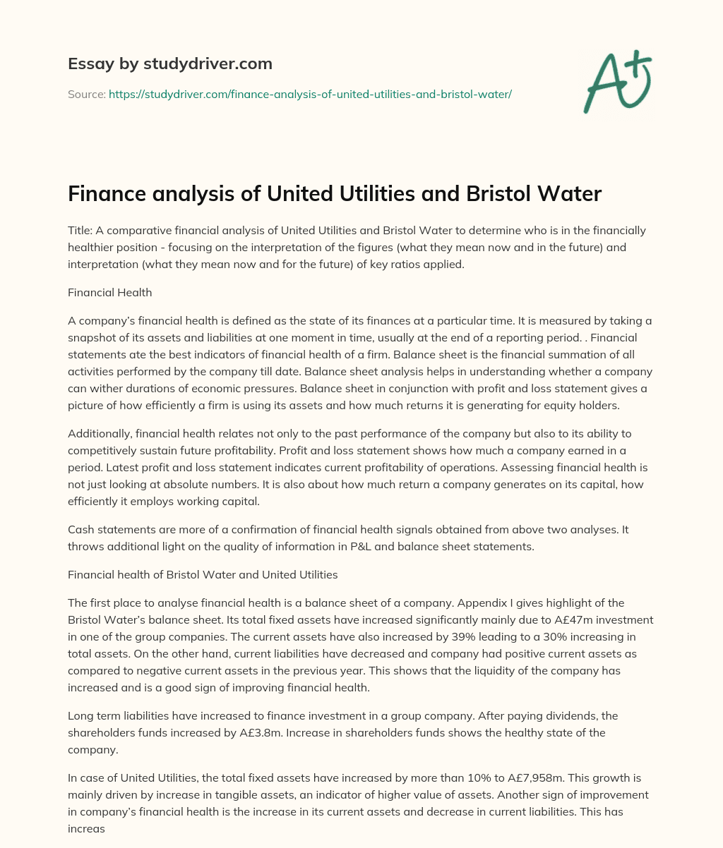 Finance Analysis of United Utilities and Bristol Water essay