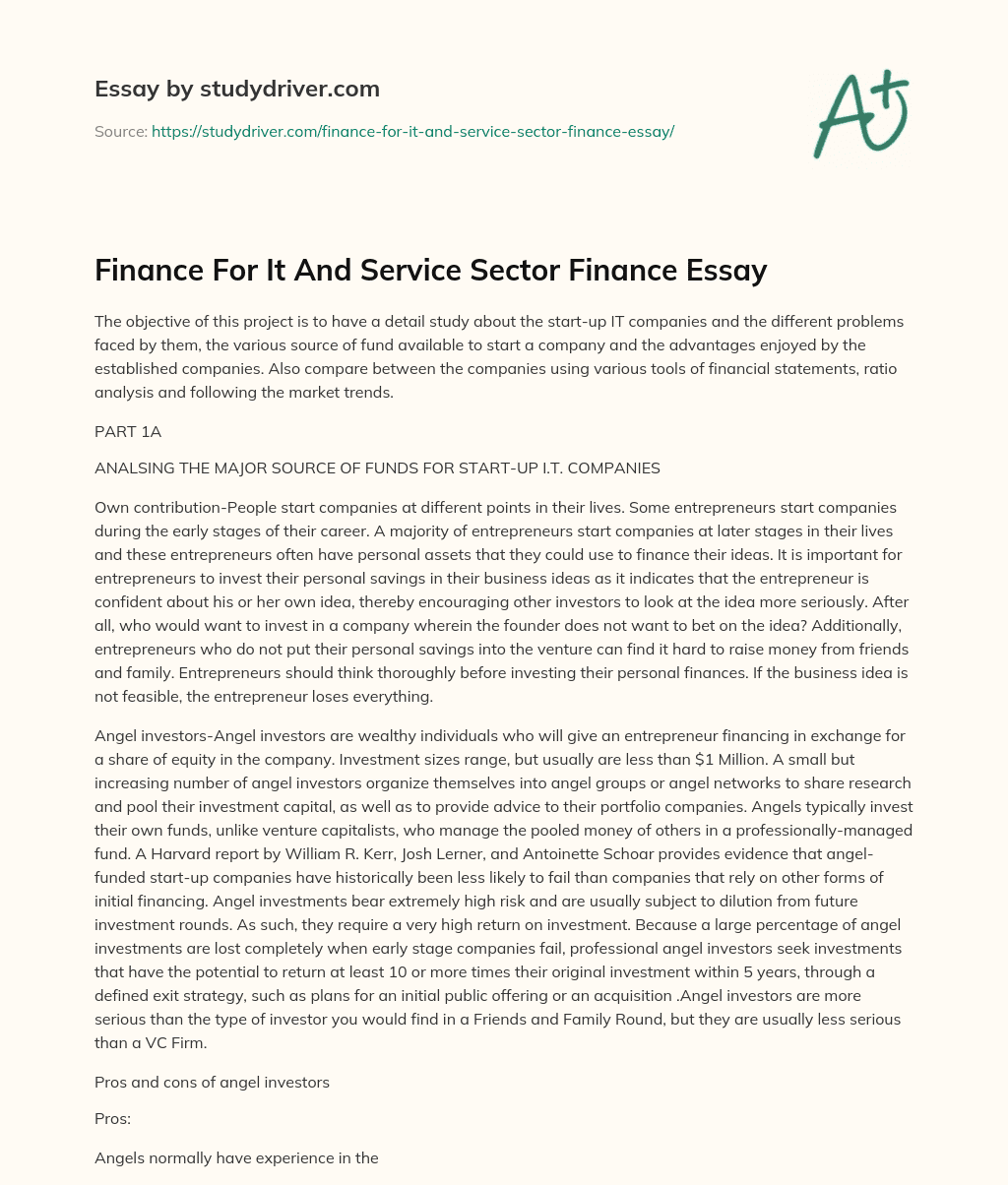 Finance for it and Service Sector Finance Essay essay
