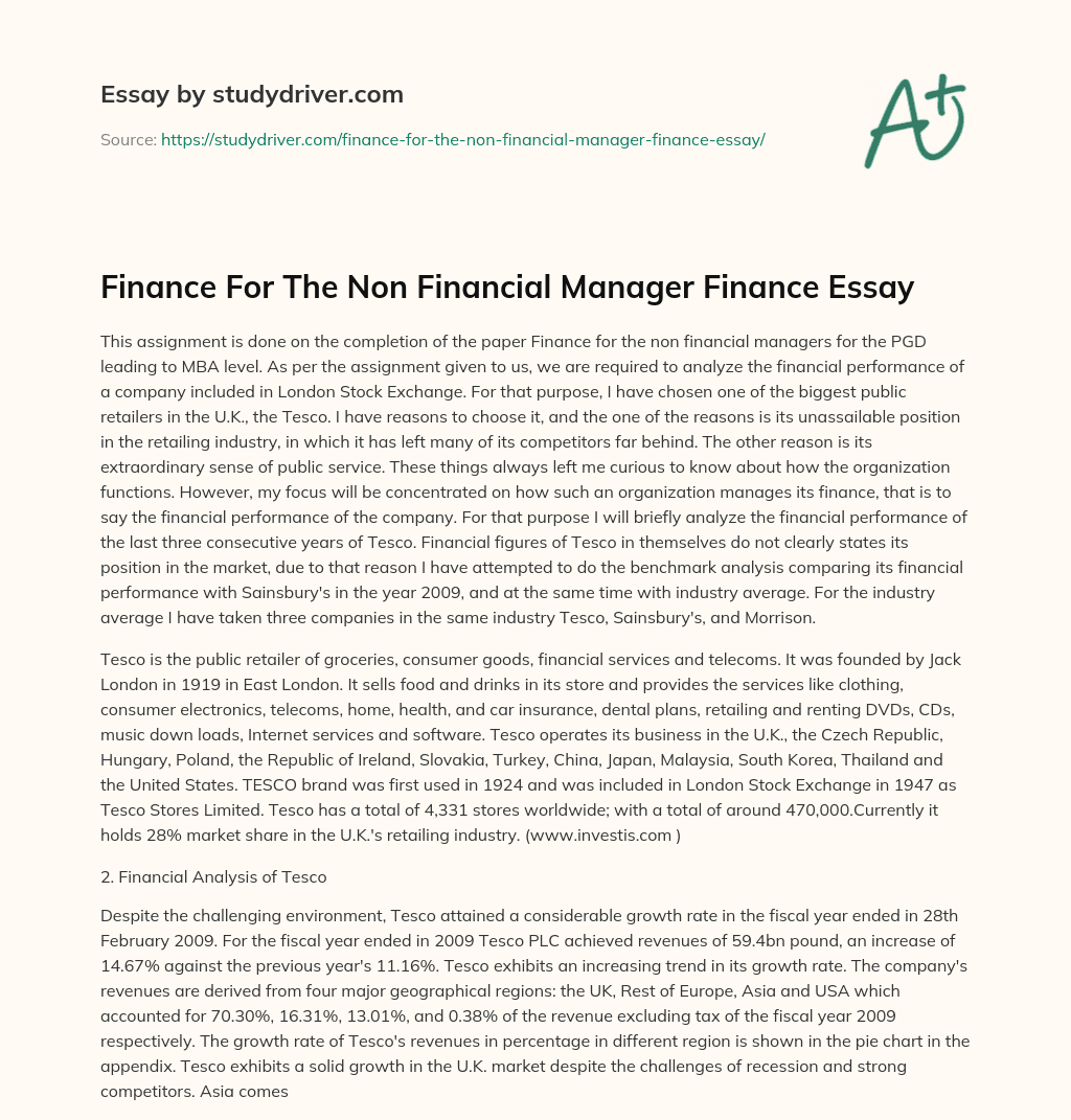 Finance for the Non Financial Manager Finance Essay essay