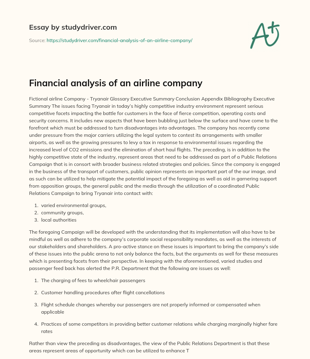 Financial Analysis of an Airline Company essay