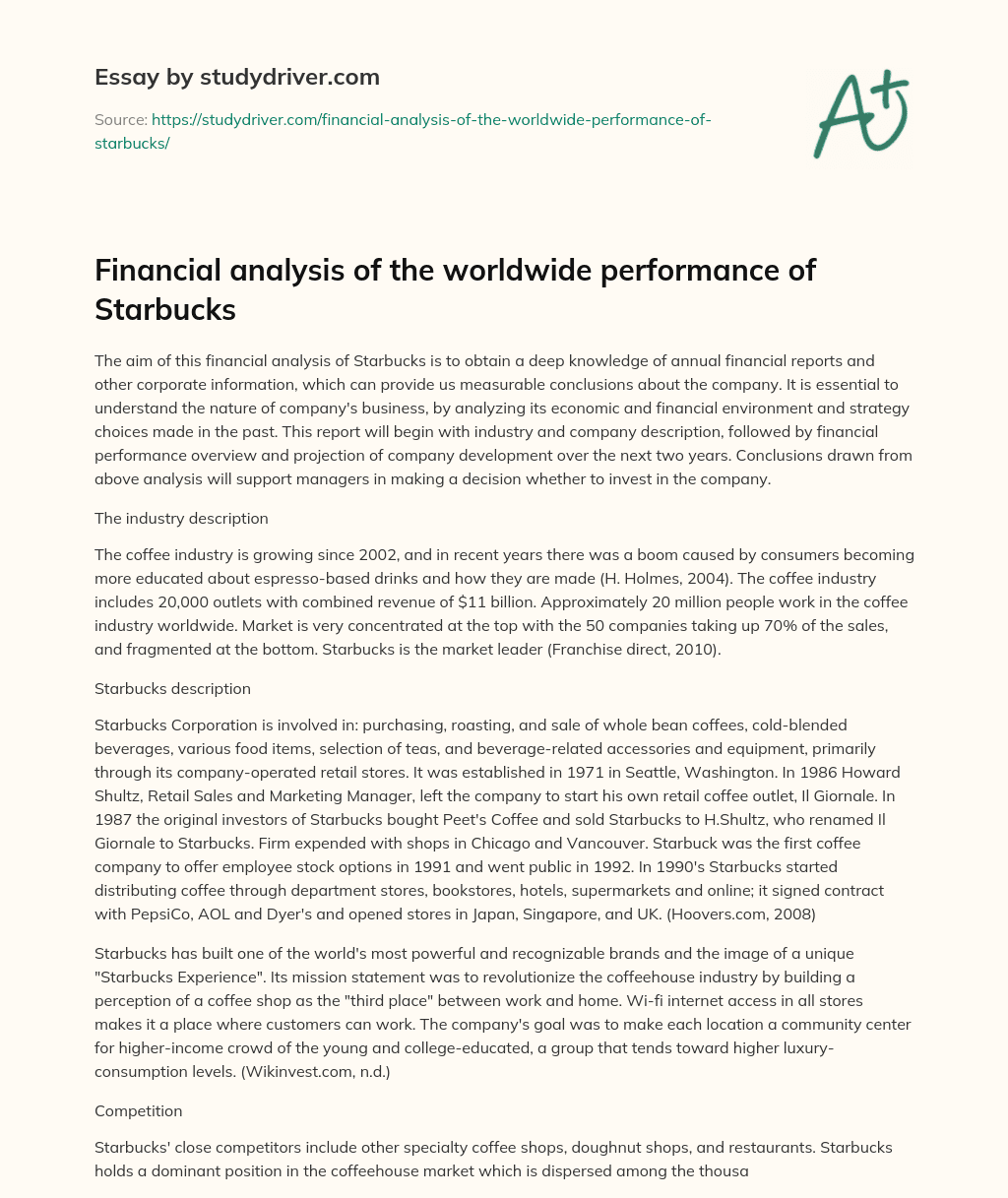 Financial Analysis of the Worldwide Performance of Starbucks essay