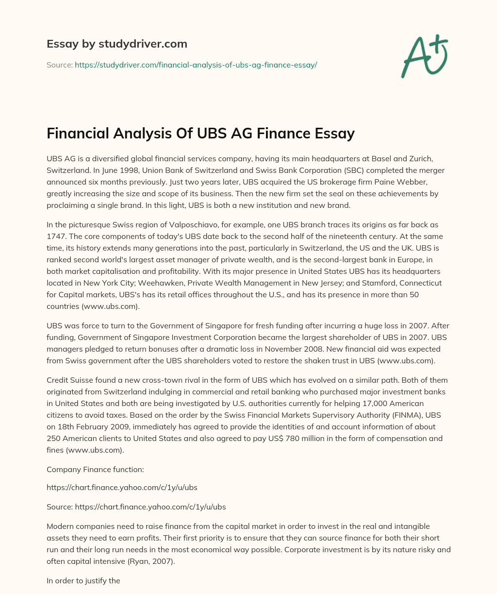 Financial Analysis of UBS AG Finance Essay essay