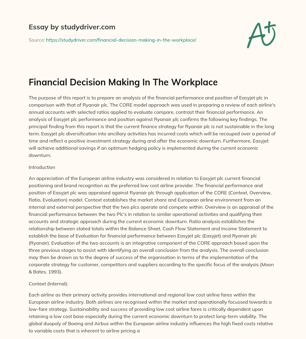 Financial Decision Making in the Workplace essay
