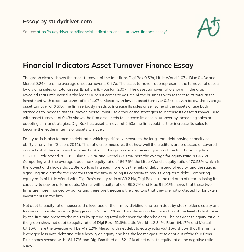 Financial Indicators Asset Turnover Finance Essay essay