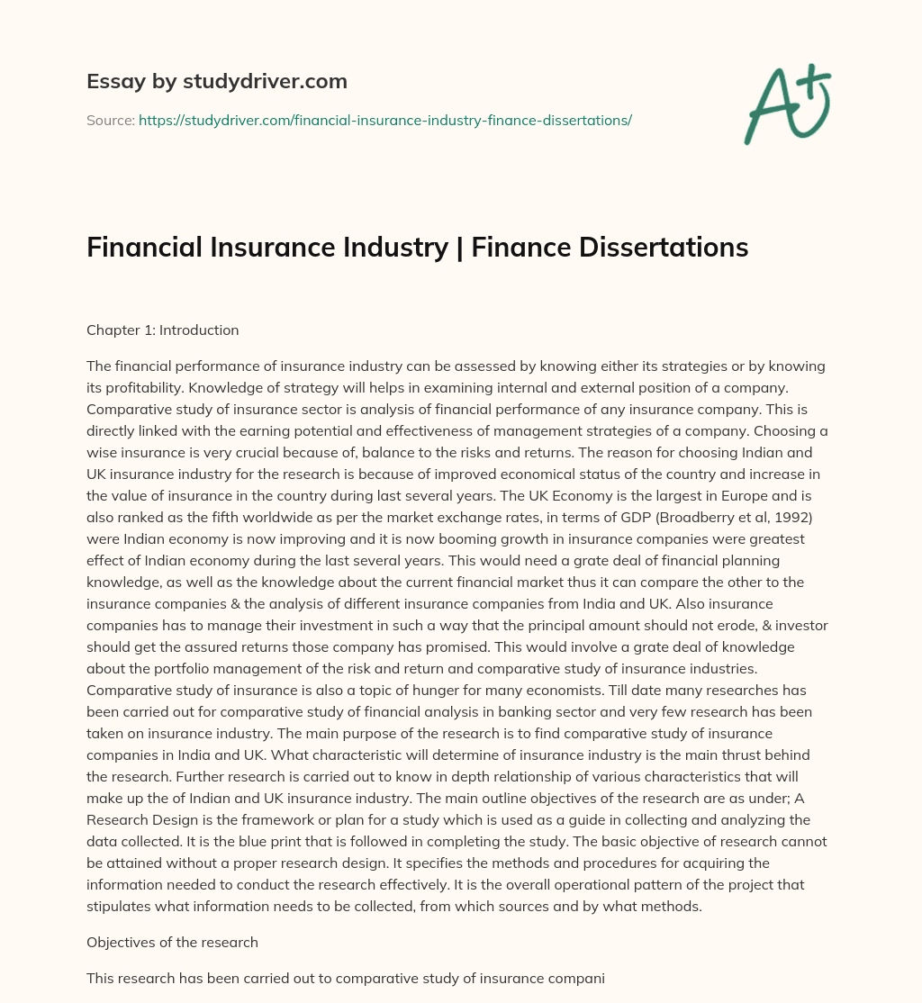 Financial Insurance Industry | Finance Dissertations essay