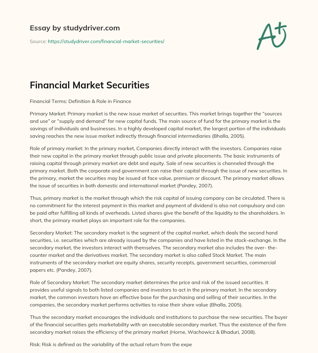 Financial Market Securities essay