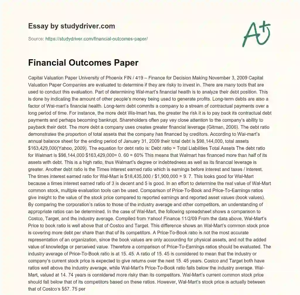 Financial Outcomes Paper essay