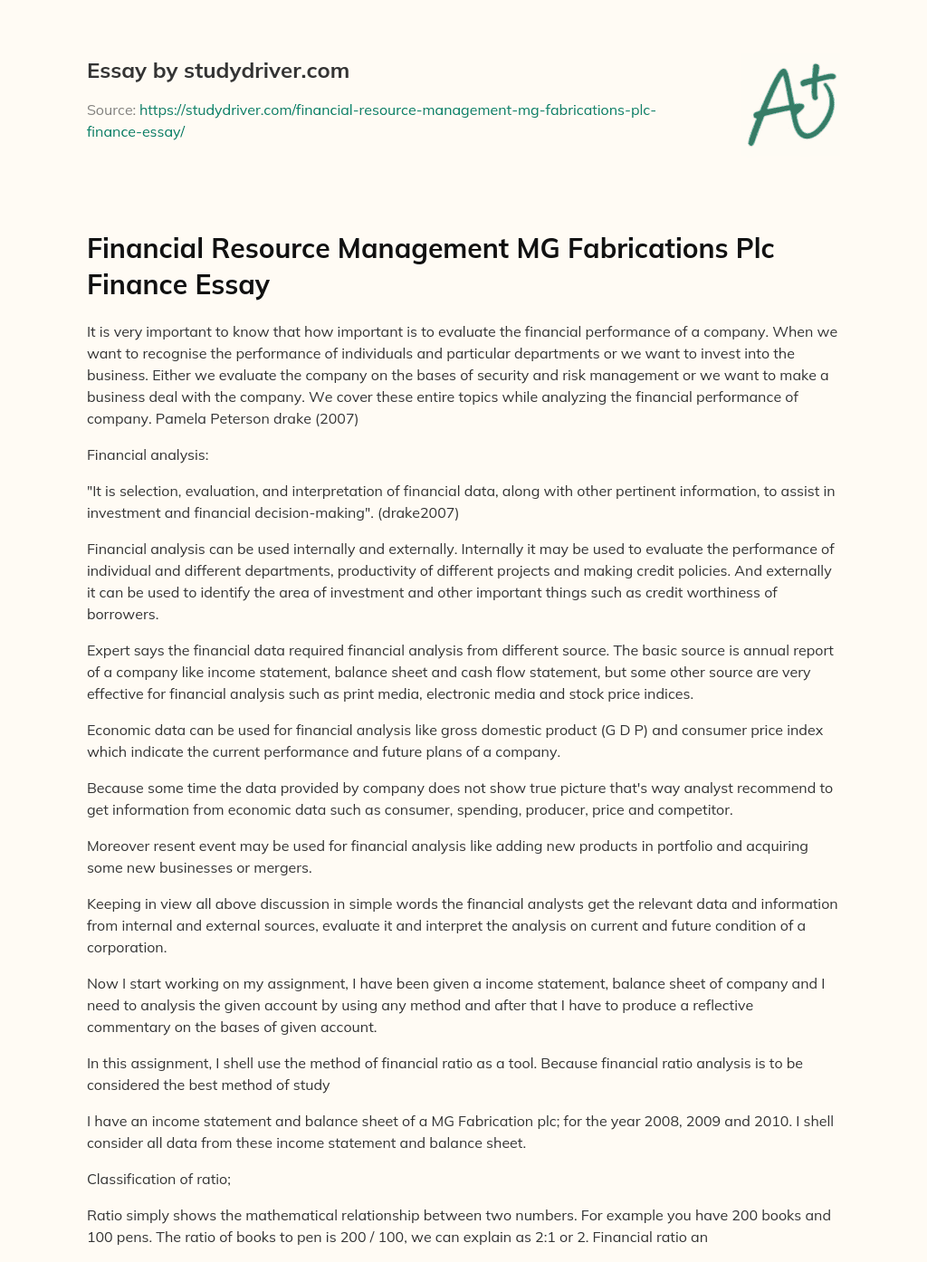 Financial Resource Management MG Fabrications Plc Finance Essay essay