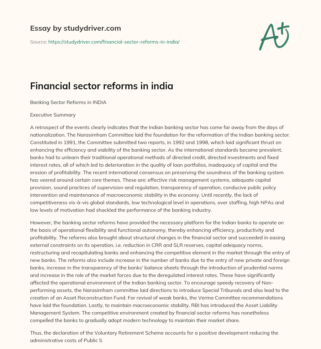 Financial Sector Reforms in India essay