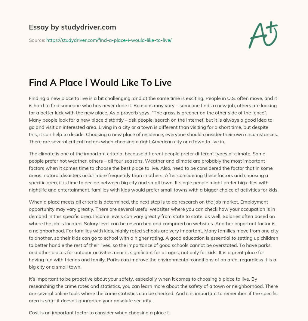Find a Place i would Like to Live essay