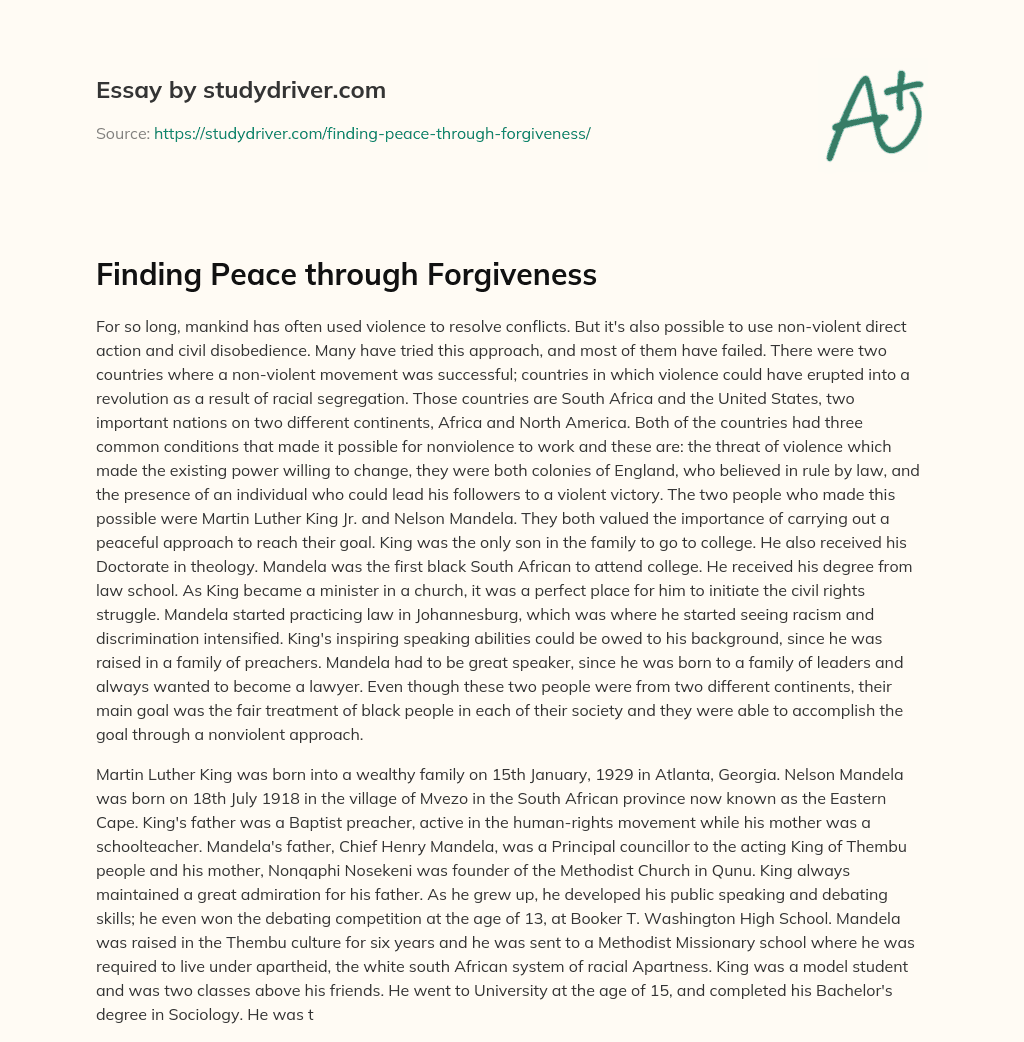 Finding Peace through Forgiveness essay