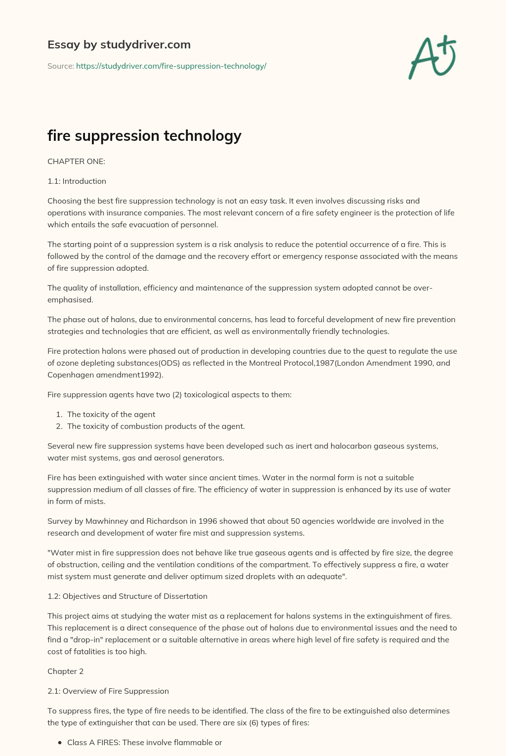 Fire Suppression Technology essay