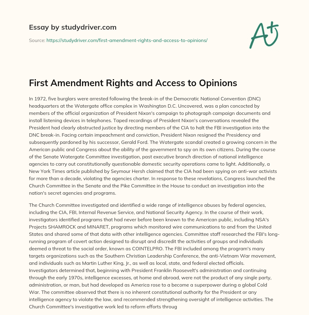First Amendment Rights and Access to Opinions essay